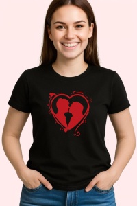 Tricou Couple Red Heart Text, din bumbac 100%, tricou negru, Dama | Barbat - Img 2