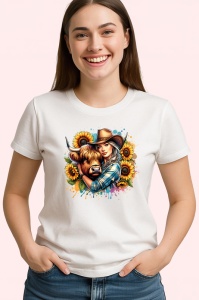 Tricou cowgirl hugging cow, fata cowgirl imbratisand o vaca, Copii | Dama | Barbat - Img 3