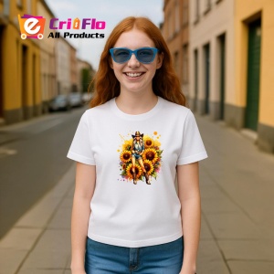 Tricou cowgirl pose sunflowers background, cowgirl cu fundal floarea soarelui, Copii | Dama | Barbat - Img 8