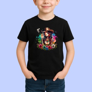 Tricou Cowgirl smoking flowers tattoo, cowgirl fumand flori tatuaj, Copii | Dama | Barbat , tricou negru - Img 2