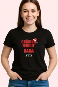 Tricou Craciun Fericit Nasa Model Verde, din bumbac 100%, tricou negru, Dama | Barbat - Img 2