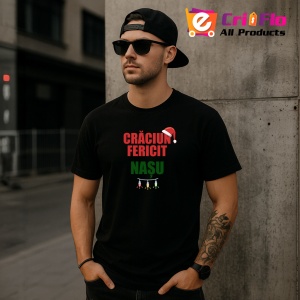 Tricou Craciun Fericit Nasu Model Verde, din bumbac 100%, tricou negru, Dama | Barbat