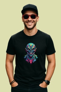 Tricou Craniu Extraterestru Cyberpunk, Copii | Dama | Barbat, culoare negru - Img 2