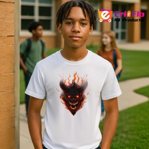 Tricou Craniu inflacarat cu coarne stil diavol Halloween Copii | Dama | Barbat - Img 4