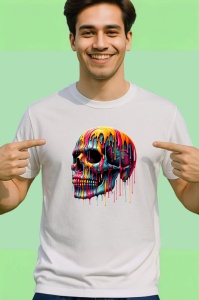 Tricou Craniu inflacarat cu culori neon fundal alb Copii | Dama | Barbat - Img 2