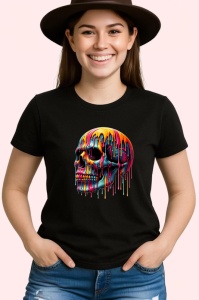 Tricou Craniu inflacarat cu culori neon fundal alb Copii | Dama | Barbat, culoare negru - Img 3