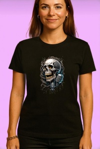 Tricou Craniu Microfon Rock Hardcore, Copii | Dama | Barbat, culoare negru
