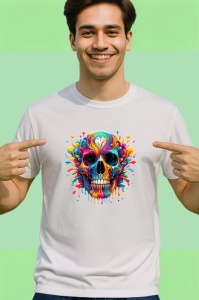 Tricou Craniu pop art cu fundal stropit multicolor Copii | Dama | Barbat - Img 2