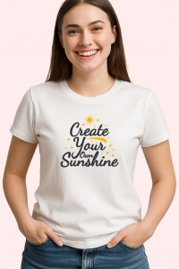 Tricou Create Your Own Sunshine Text Galben Gri, din bumbac 100% , tricou alb pentru Copii | Dama | Barbat - Img 2