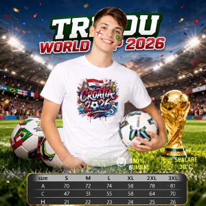 Tricou Croatia World Cup 2026 Fifa, din bumbac 100%, tricou alb, Copii | Dama | Barbat - Img 6