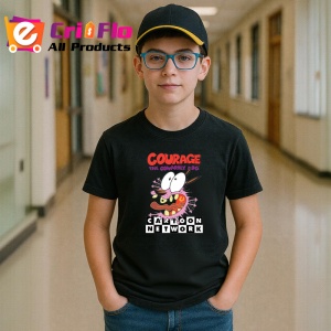 Tricou Curaj cainele cel fricos personaj animat in aventuri bizare si comice, Copii | Dama | Barbat , tricou negru
