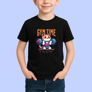 Tricou Cute Cat Gym Time Graphic Negru, Copii | Dama | Barbat