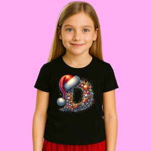 Tricou D Litere Alfabet Craciun Impodobite Cu Decoratiuni, din bumbac 100% Copii | Dama | Barbat