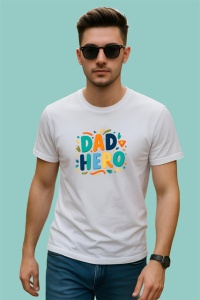 Tricou Dad Hero Font Modern Albastru Portocaliu, din bumbac 100% , tricou alb pentru Barbat