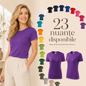 Tricou damă basic clasic din bumbac 100%, cambrat, 23 culori, XS - 2XL