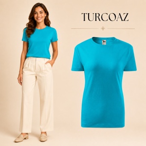 Tricou damă basic clasic din bumbac 100%, cambrat, 23 culori, XS - 2XL - Img 21