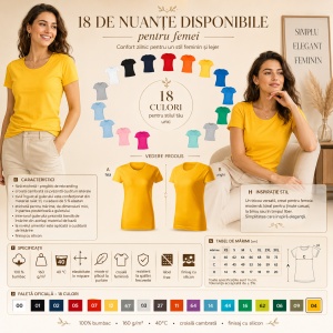 Tricou Damă Basic Free din Bumbac, Guler Rotund, Croială Cambrată, Fără Etichetă, 18 Culori, XS–2XL - Img 7