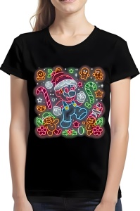 Tricou dama craciun - NEON CHRISTMAS SUPER MARIO - tricou, dama, craciun, personaje