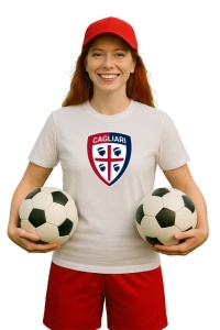 Tricou dama cu logo stema Cagliari Calcio Italia , din bumbac 100% - Img 3