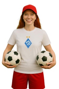 Tricou dama cu logo stema FC Dynamo_Kyiv Ucraina , din bumbac 100% - Img 3