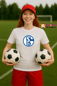 Tricou dama cu logo stema FC Schalke 04 Germania , din bumbac 100%