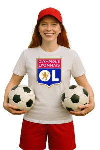 Tricou dama cu logo stema Olympique Lyonnais Franta , din bumbac 100% - Img 3