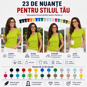 Tricou Damă din Bumbac 100%, Guler Rotund, Slim fit cambrat, XS-2XL, 23 Culori - Img 5