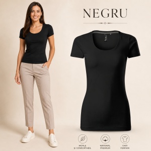 Tricou Damă Elastic cu Decolteu Adânc, Croială Slim Fit, 95% Bumbac, 5% Elastan, 10 Culori, XS–2XL - Img 18