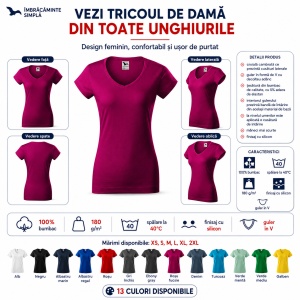 Tricou damă Malfini 162 Fit V-Neck, guler în V, 100% bumbac, 180 g/m², croială cambrată, 13 culori - Img 6