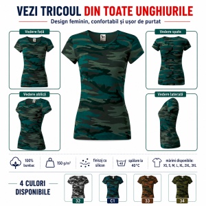 Tricou damă Malfini Camo Pure C22 – 100% bumbac, croială cambrată, imprimeu camuflaj - Img 7