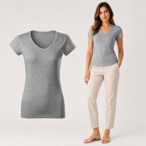 Tricou damă Malfini cu guler în V, 100% bumbac, croială feminină, 13 culori disponibile - Img 14