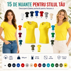 Tricou Damă Malfini Native GOTS 174 – 100% Bumbac Organic, Croială Cambrată, Guler Rotund, 15 Culori - Img 10