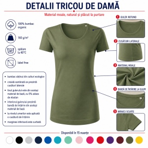 Tricou Damă Malfini Origin GOTS 172 – 100% Bumbac Organic, Croială Cambrată, 15 Culori, XS–2XL - Img 4