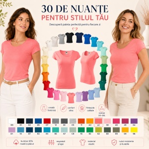 Tricou Damă Simplu cu Guler Rotund, Bumbac 100% – 30 Culori, XS–3XL - Img 9