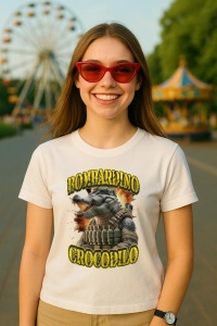 Tricou Dama Tralalero TraLaLa cu Italian Brainrot Bombardino Crocodilo Funny Meme - Img 5