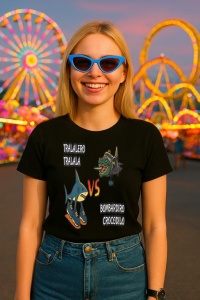 Tricou Dama Tralalero TraLaLa cu Tralalero Tralala Brainrot Meme Bombardino Crocodilo Italian - Img 3