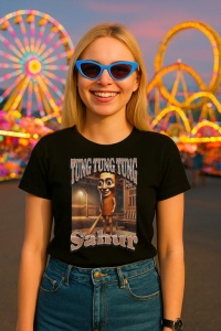 Tricou Dama Tralalero TraLaLa cu Tung Tung Sahur Funny Italian Brainrot Meme Graphic (1) - Img 3