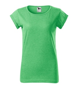 Tricou de dama cu maneci rulate de culoare verde melanj