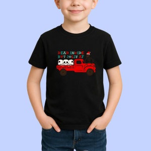 Tricou Dead Inside But Jolly Af Craciun Camion Rosu, din bumbac 100%, tricou negru Copii | Dama | Barbat - Img 2