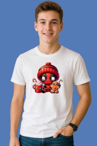 Tricou Deadpool Christmas Cu Cana Mare, din bumbac 100%, tricou alb, Copii | Dama | Barbat - Img 2