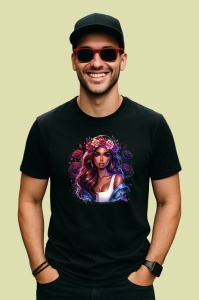 Tricou Deep eyes girl rose crown tattoo, fata cu privire profunda si coronita de trandafiri, Copii | Dama | Barbat , tricou negru - Img 4
