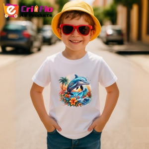 Tricou Delfini sarind in valuri cu flori tropicale Copii | Dama | Barbat - Img 10