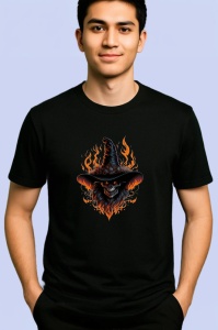 Tricou Demon inflacarat cu par negru si ochi rosii Copii | Dama | Barbat, culoare negru - Img 2