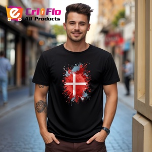 Tricou Denmark Steag Splash Art, Copii | Dama | Barbat, culoare negru - Img 5