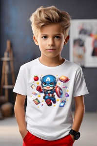 Tricou din bumbac 100% pentru copii, Captain America, Back To School, scoala, educatie, eroi, personaje - Img 3