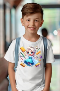 Tricou din bumbac 100% pentru copii, Elsa, Back To School, scoala, educatie, magie, personaje - Img 3