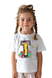Tricou din bumbac 100% pentru copii, litera T, Back To School, educatie, creioane, carti