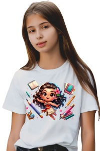 Tricou din bumbac 100% pentru copii, Moana, Back To School, scoala, educatie, aventura, personaje
