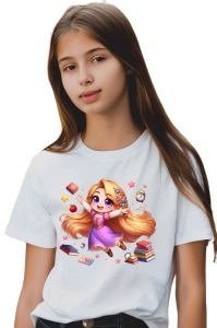Tricou din bumbac 100% pentru copii, Rapunzel, Back To School, scoala, educatie, povesti, personaje