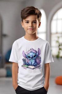 Tricou din bumbac 100% pentru copii, Stitch, Back To School, educatie, calculator, creioane - Img 10